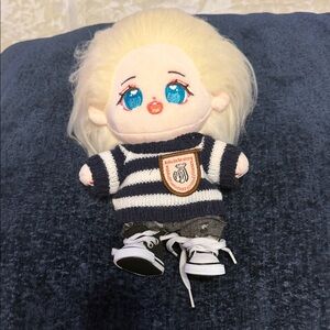Striped Plush Doll with Blue Eyes
